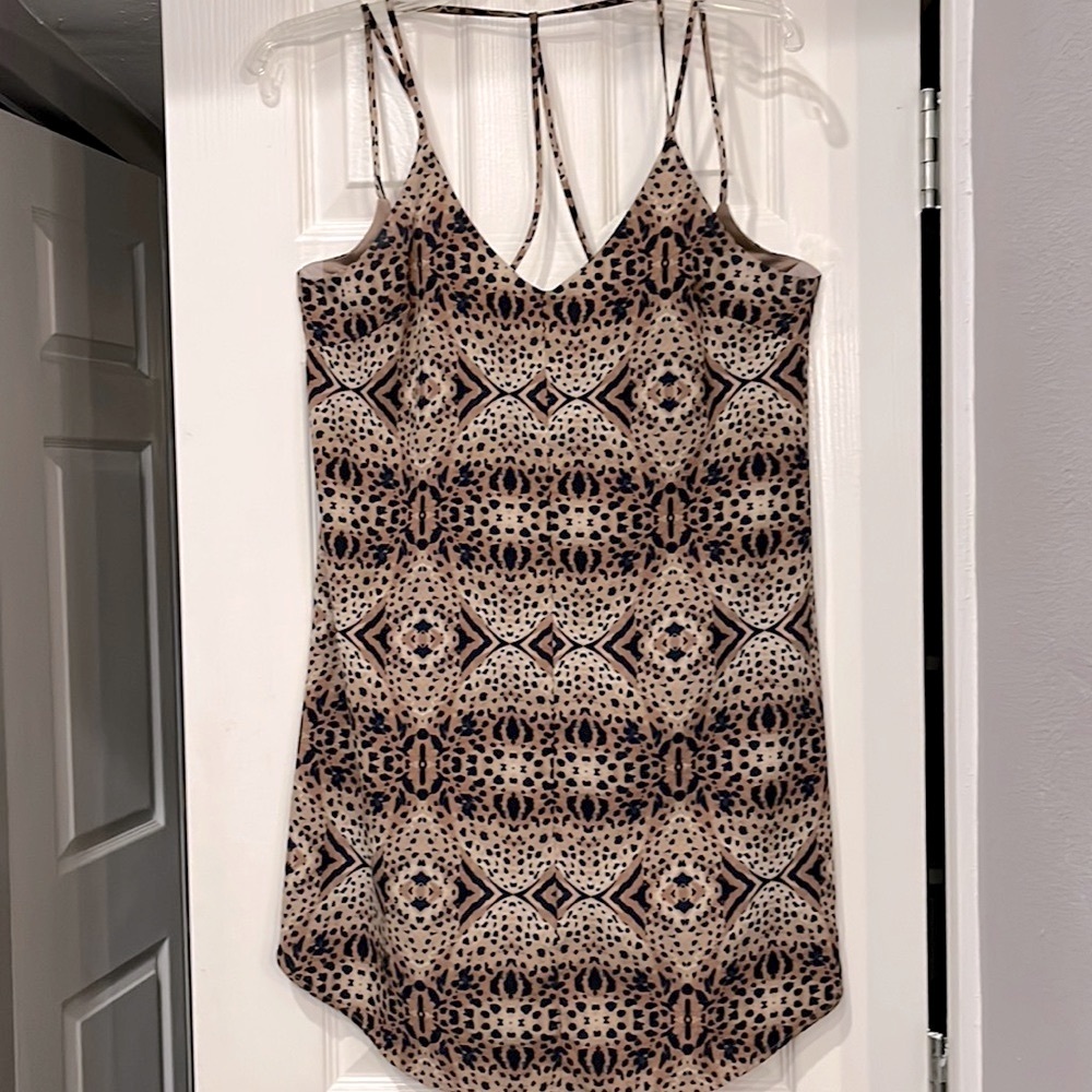 Astr Tan and Black Printed Slip Midi Dress with Double Straps